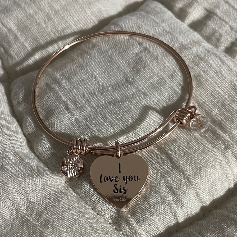 Love this Life Stainless Steel Adjustable "Love" Bracelet With Dangle Charms